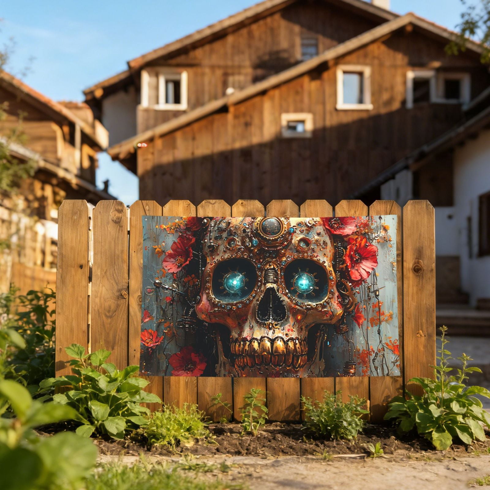 Sugar Skull Steampunk Four Hole Decorated Banner Flag for Garden Yard Home Decoration Indoor Outdoor 4x6 Ft