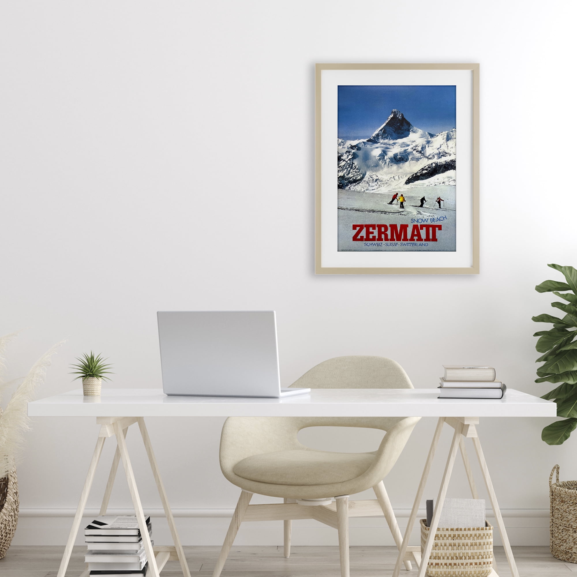 Stupell Industries Zermatt Snow Beach Birch Framed Print Under Glass, design by Vintage Posters