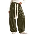 thumbnail image 2 of DORKASM Corduroy Pants Women High Waist Boho Comfy Sweatpants Elastic Waist Drawstring Soft Balloon Trousers Baggy Casual Fall Winter Harem Pants with Pockets Army Green S, 2 of 7