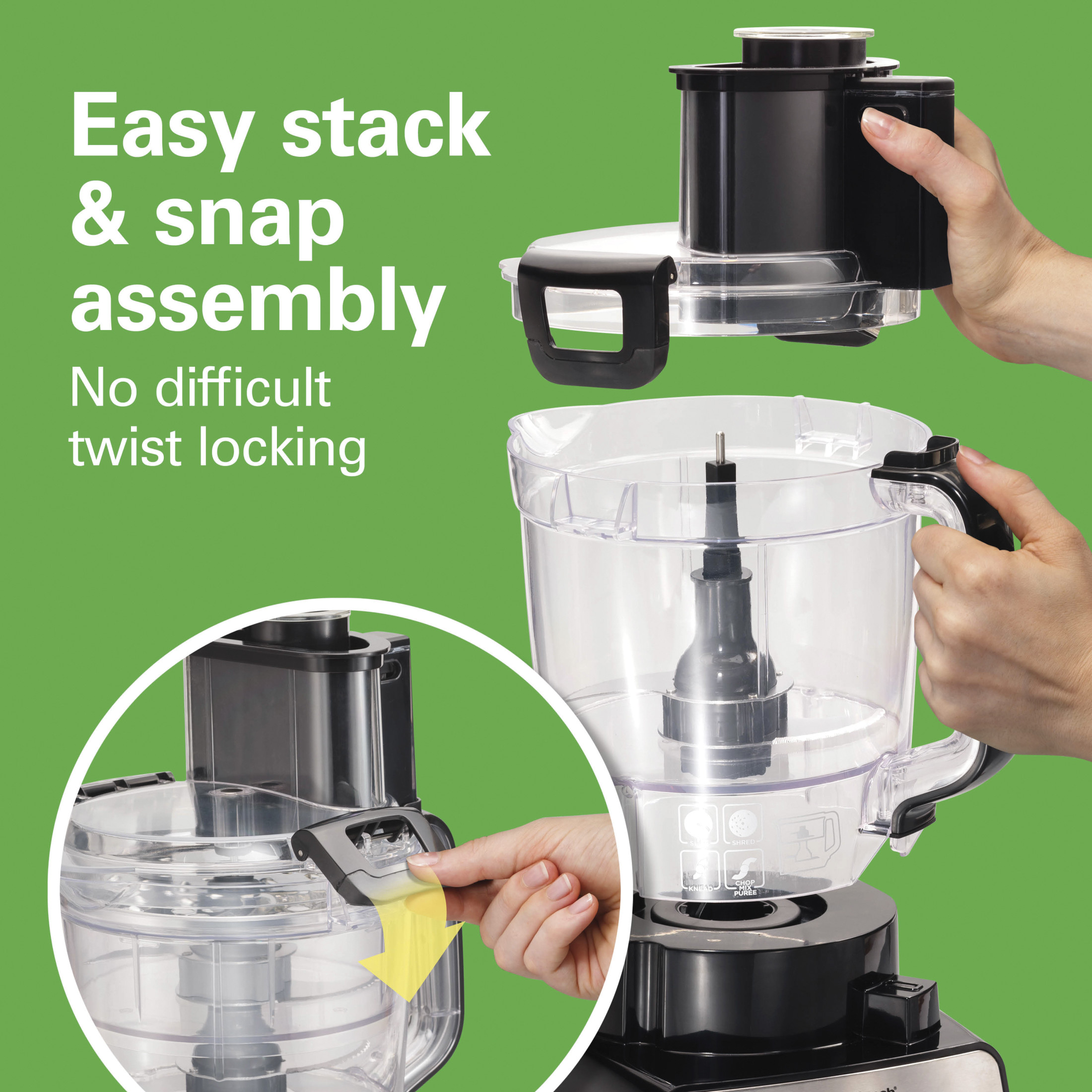 Hamilton Beach 14 Cup Food Processor with Stack & Snap Design and Extra 4-Cup Mini Bowl, Black