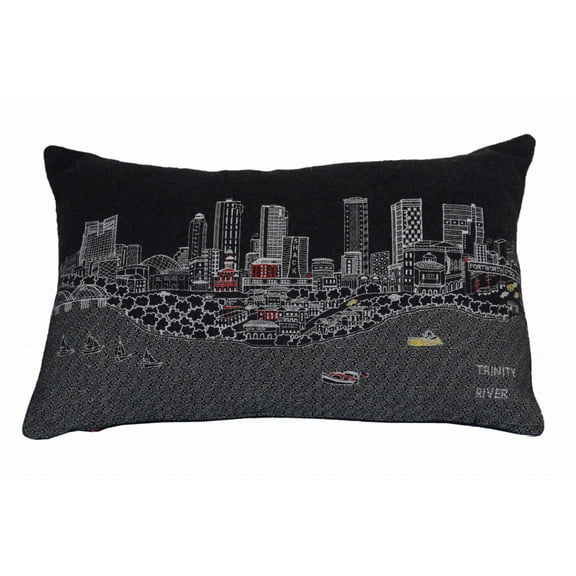 24" Black Fort Worth Nighttime Skyline Lumbar Decorative Pillow