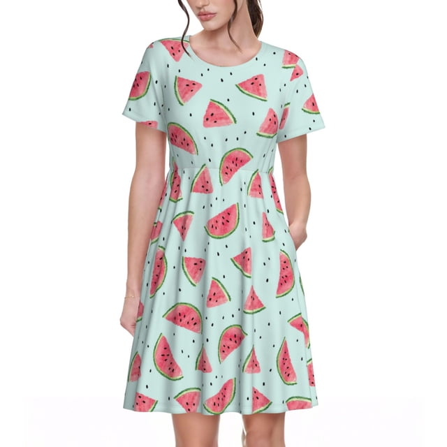 Balery Watermelon Vestidos sueltos de manga corta para mujer, vestidos de verano 2025, vestidos casuales de corte A con vuelo.