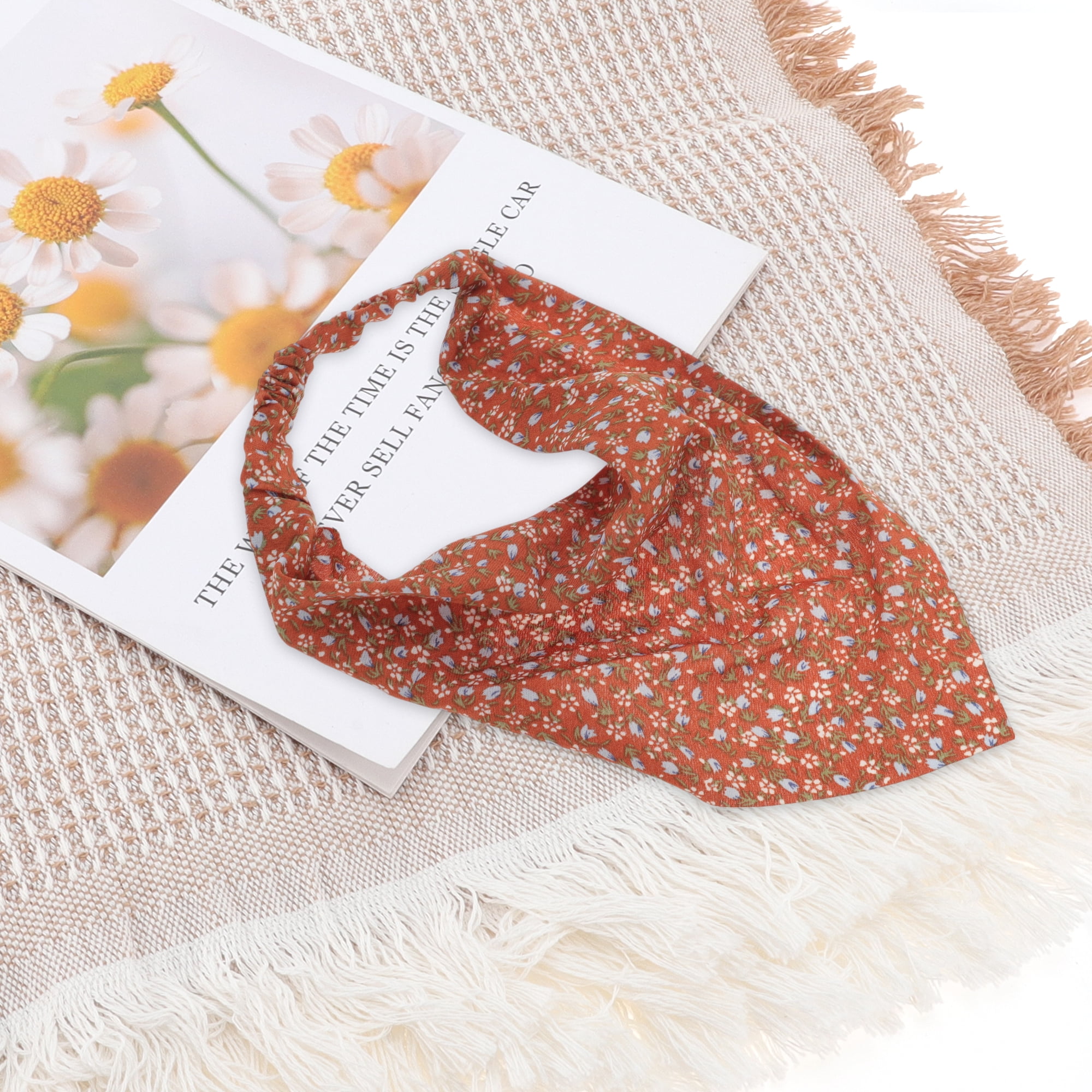 Unique Bargains 1pc Stylish Ditsy Floral Headwrap 9.25''x8.86'' Orange Red