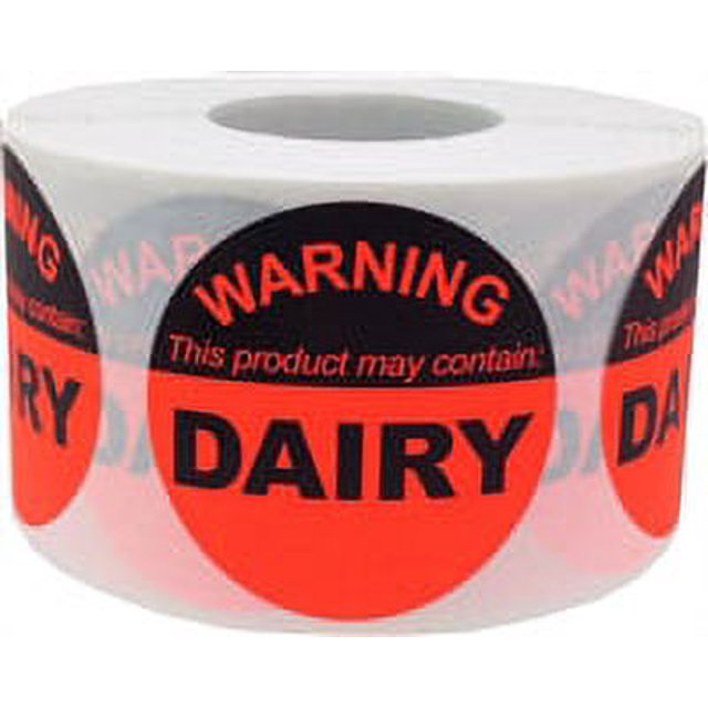 "WARNING This Product May Contain DAIRY" Labels | 1.5" Inch Round | 500 Pack