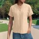 thumbnail image 2 of Camisa de punto jacquard holgada con cuello en V para mujer: manga corta, detalle de cordones, informal de verano, fácil de cuidar, 2 of 7
