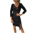 thumbnail image 1 of Robe à Manches Longues Femme Mode Femmes Manches Longues Aguichant Paillettes Franges Col en V Irrégulière Robe d'Allaitement Robe à Manches Longues pour Femmes Robe à Paillettes pour Femmes Aguichant, 1 of 6