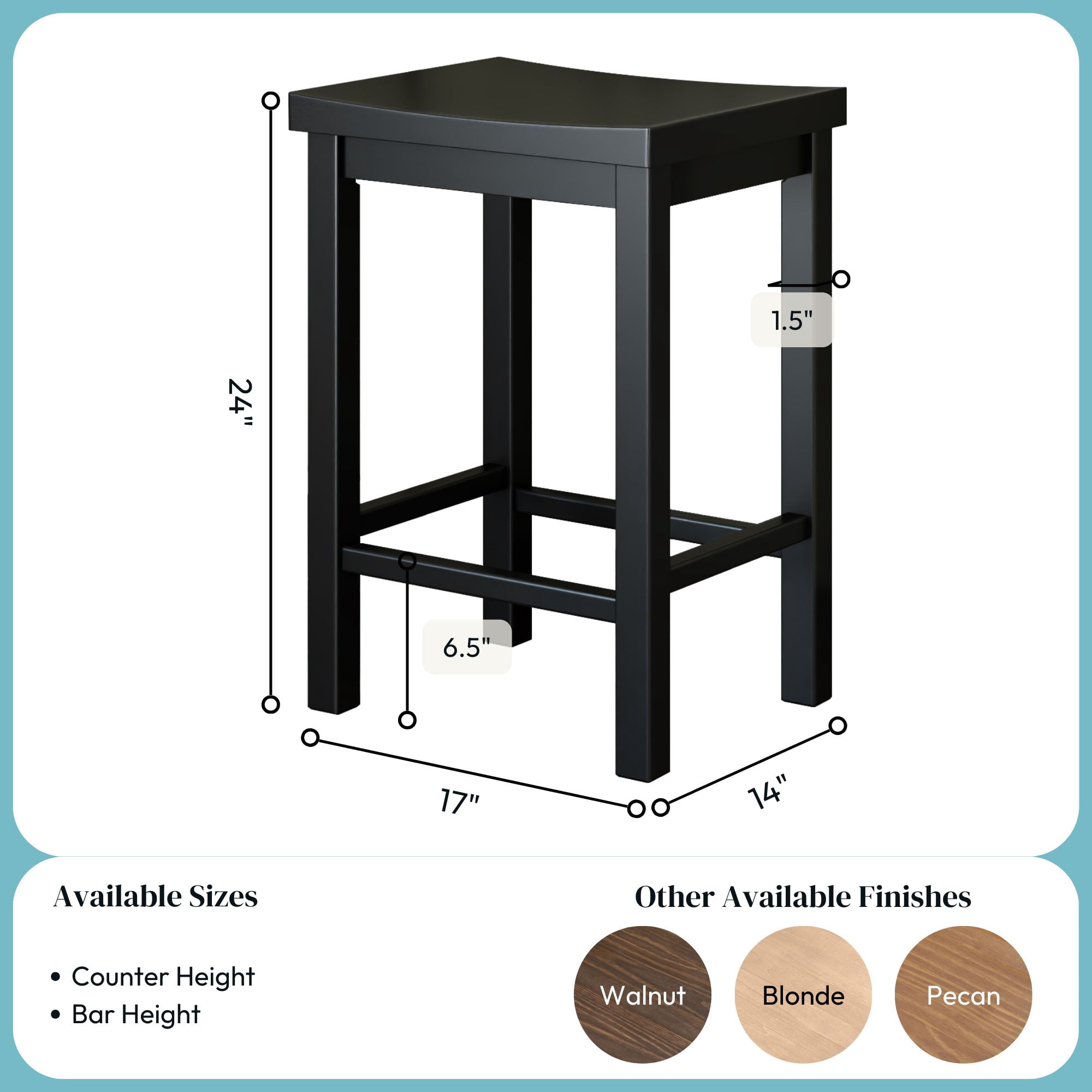 Now Furniture 24" Counter Stool, Wooden Backless Bar Height Kitchen Stool, Black