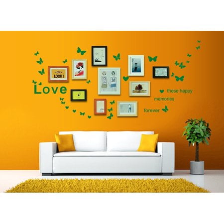 Adorable Green Cartoon Butterfly Heart Wall Decal - DIY Removable PVC Sticker for Living Room, Bedroom, Kids Room, and Nursery - Transparent Self-Adhesive Mural Art for TV and Sofa Backgrounds