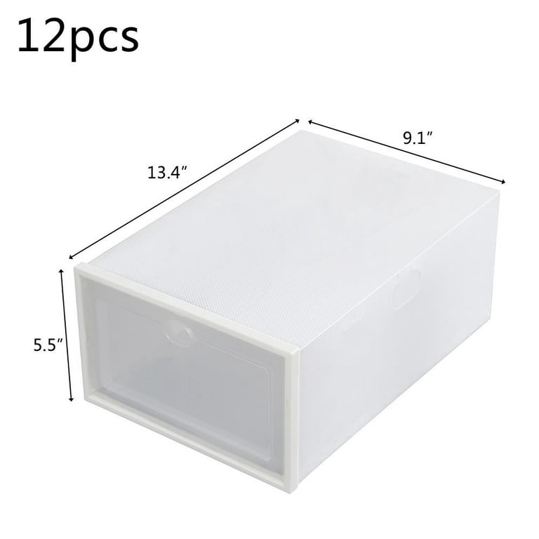 MMBABY 12 Pack Shoe Storage Box Clear Plastic Stackable Drop Front Shoe  Organizer Space Saving Foldable Shoe Container Bin Fit up to US Size 12