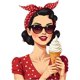 thumbnail image 2 of Women's Retro Polka Dot Lady & Ice Cream Graphic T-Shirt - Black Casual Short Sleeve Round Neck Top, Breathable Stretchy Fabric for All-Season Comfort, Machine Washable Sporty Tee, Ladies T Shirt, 2 of 6