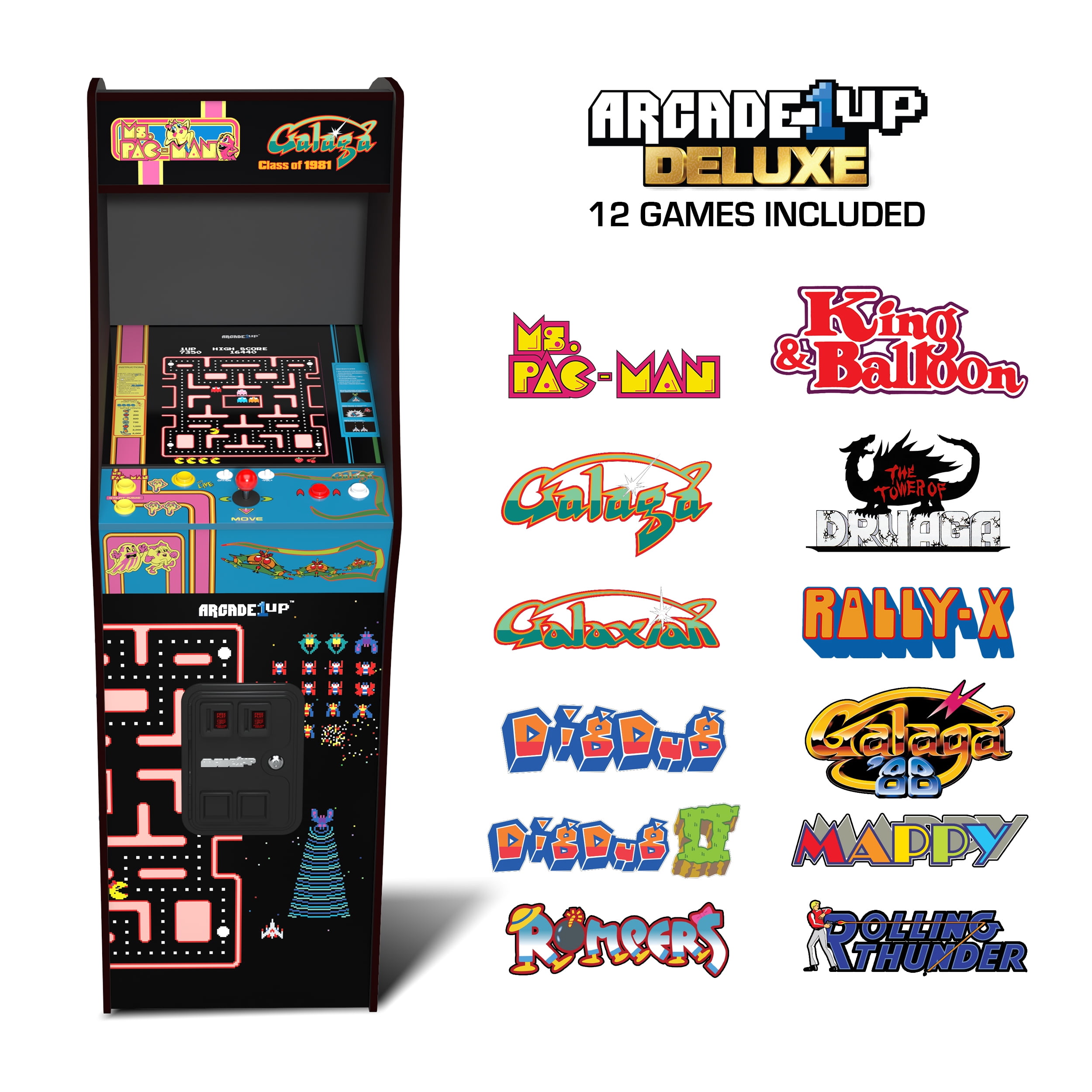  ARCADE1UP Galaga Deluxe Arcade Machine, Built for Your Home, 5  Foot Tall Stand-Up Cabinet with 14 Classic Games, 17 Inch BOE Screen, Black  : Toys & Games