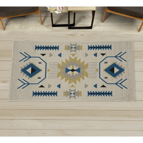 Southwestern Decorative Rug, Ethnic Illustration of a Zigzags Design Triangular Iconic Art Motifs, Quality Carpet for Bedroom Dorm and Living Room, 6 Sizes, Dark Sky, by Ambesonne