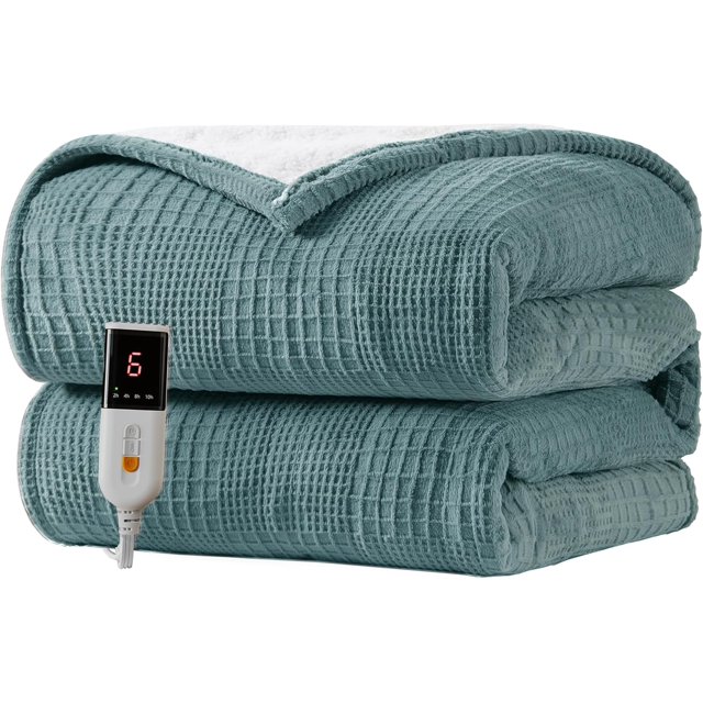 TEMOGU-Heated Blanket Electric Blanket Throw 50''X60''-Heating Blanket with 9 Heat Settings-2-10 Hours Auto Off,ETL Certified,Machine Washable (Green)