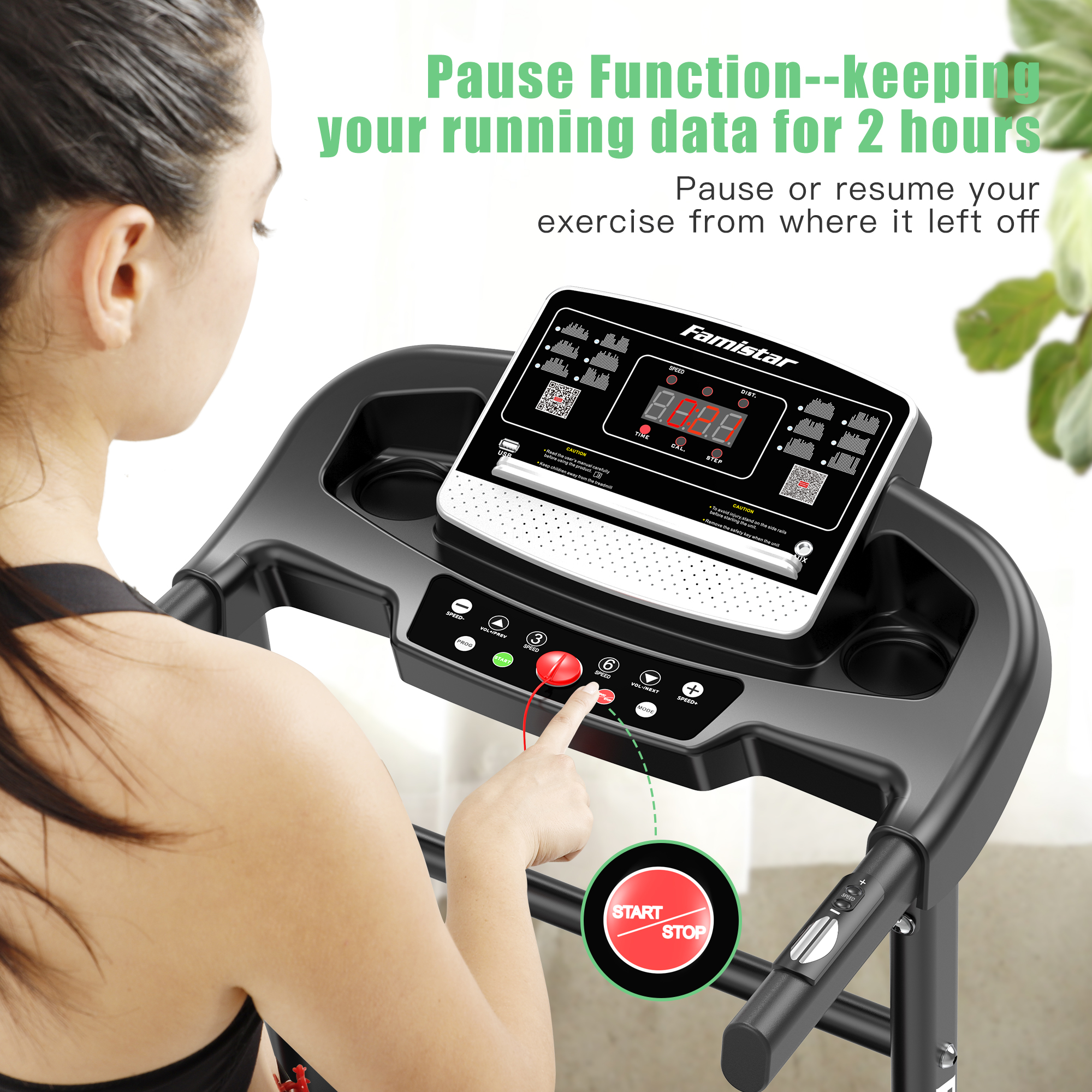 Famistar JK1607 Folding Electric Treadmill for Home Jogging Running with 2.5HP 3 Manual Incline | MP3 Player | Safety Key | LCD Display | Cup Holder - Portable Space Saving - Free Gift 2 Knee Straps - image 4 of 11