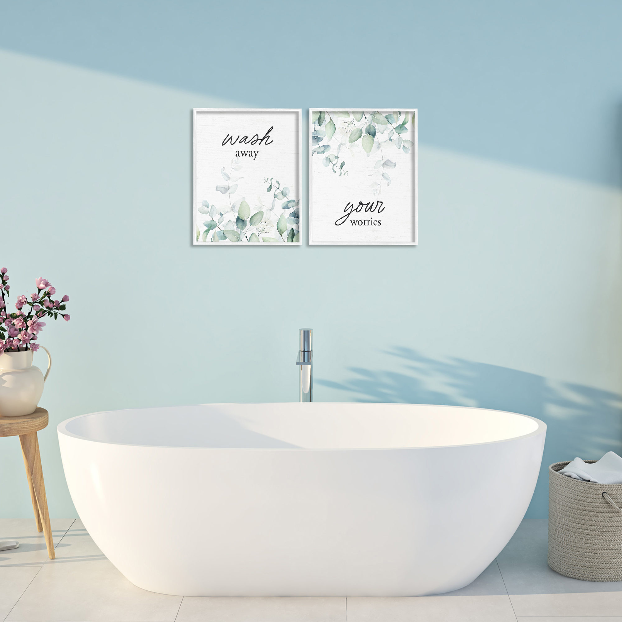 Wash Away Your Worries Leaves 2 Piece White Framed Giclee Art Set, design by Lettered and Lined