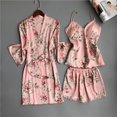 thumbnail image 3 of Shadoumai 3 Piece Floral Pajama Set For Women Silk Satin Printed Cami Tops and Pants Set with Robe Sleepwear Loungewear Pj Sets, 3 of 7