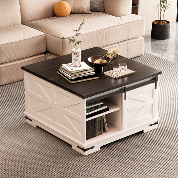 solautey Storage Coffee Table, 31.4" Square Coffee Tables with Storage, Coffee Tables with Large Hidden Compartment, Center Table with Gas Struts, Coffee Table for Living Room