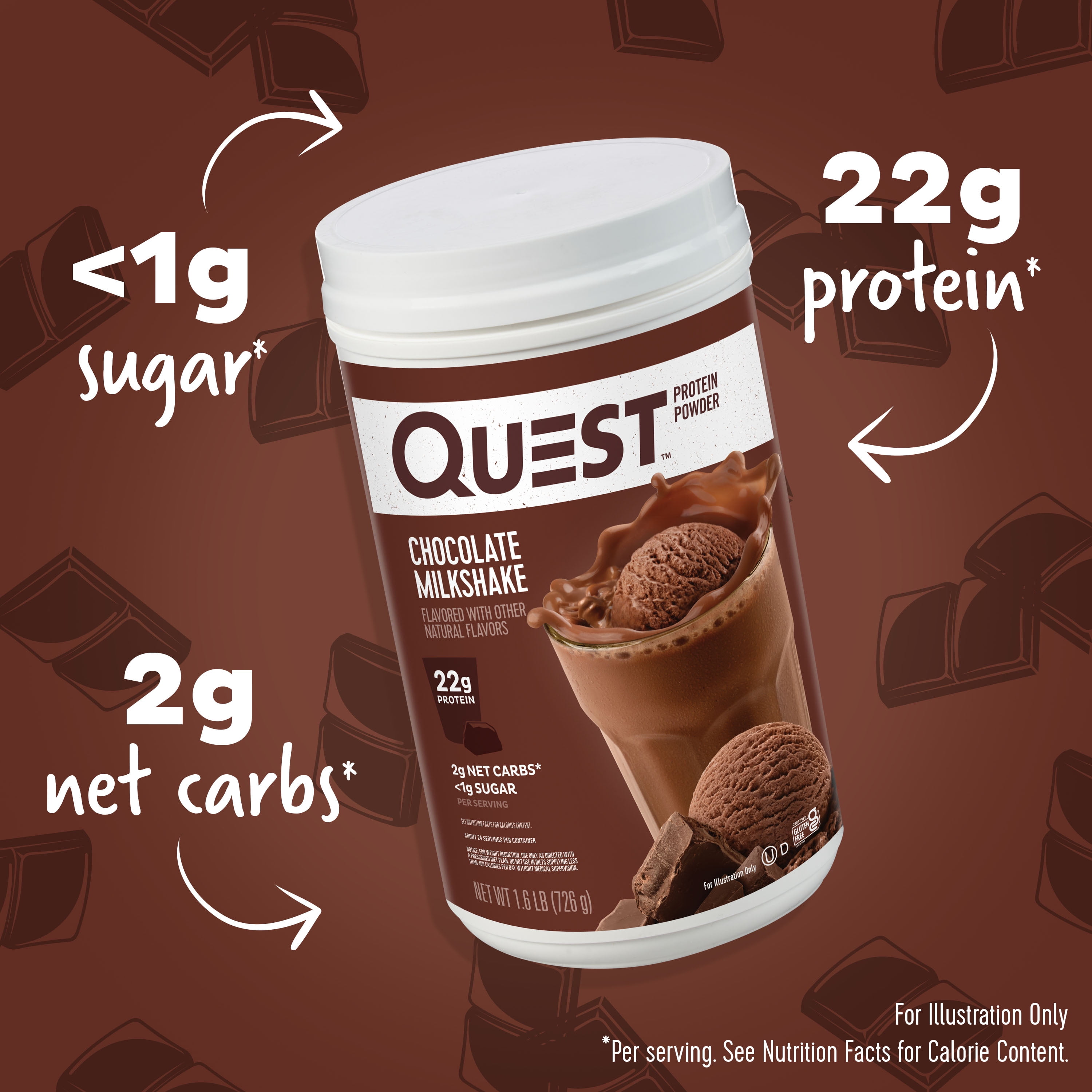 Quest Protein Powder, Chocolate Milkshake, 22g Protein, 1.6 lb., 25.6 oz