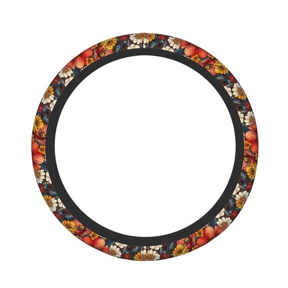Picia Colorful Vintage Floral Pattern Car Steering Wheel Cover, Non-Slip, Breathable, Universal 15 inch