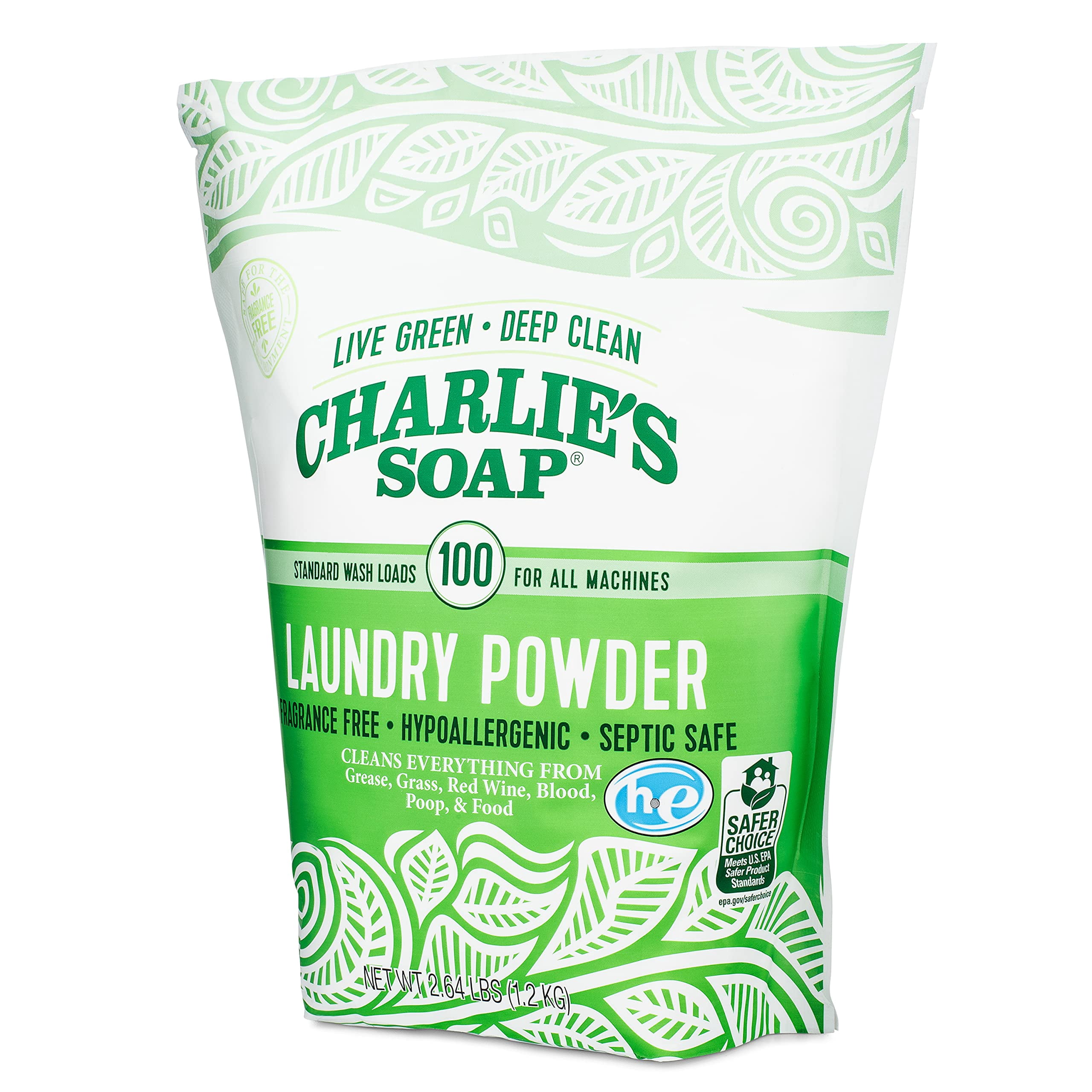 Charlies Soap Laundry Powder (100 Loads, 6 Pack) Hypoallergenic Deep Cleaning Washing Powder Detergent  Eco-Friendly, Safe, and Effective