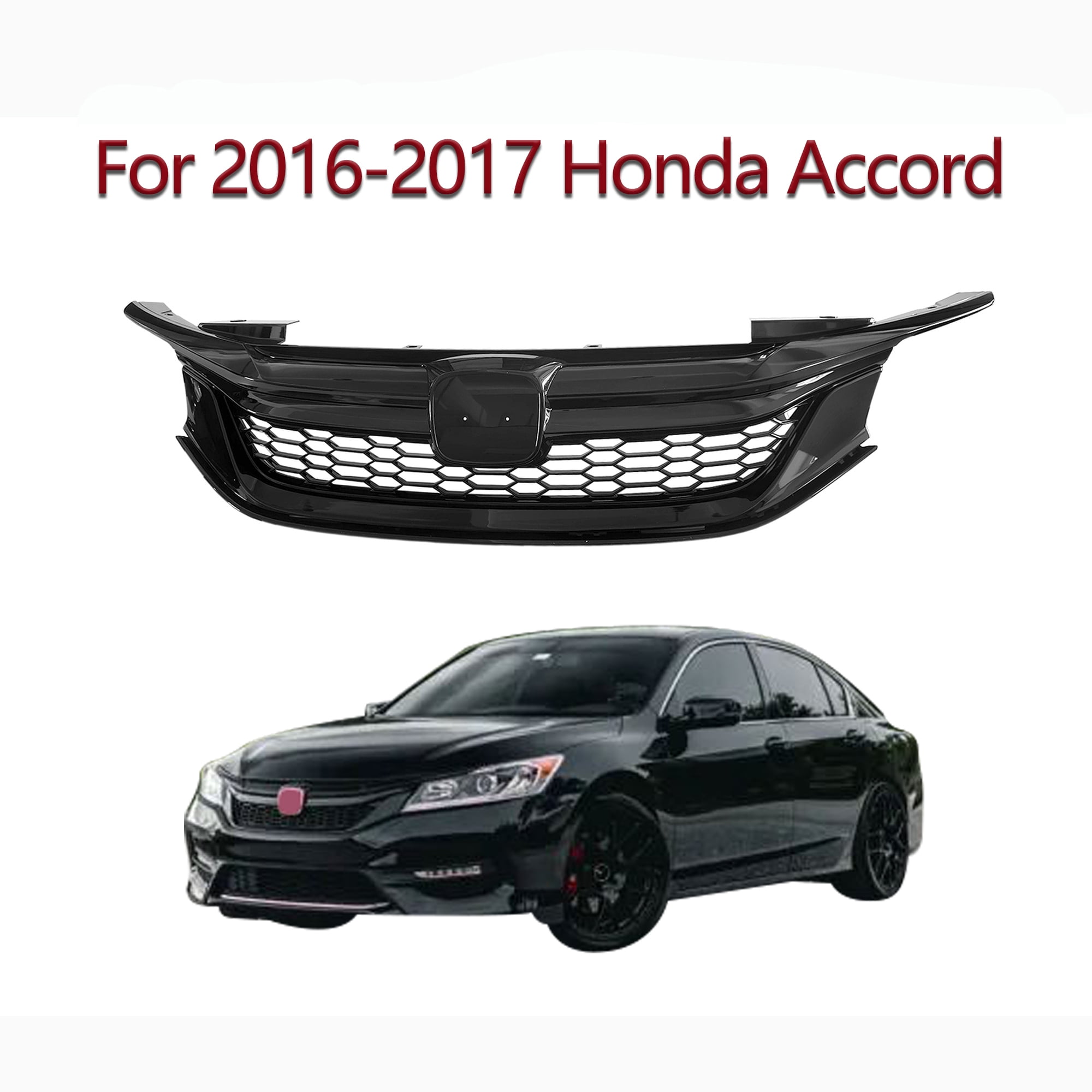 Grille Compatible With 2016 2017 Honda Accord Sedan 4 Door Front Glossy