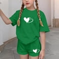 thumbnail image 4 of Miluxas Girls Summer Heart Graphic Outfits Casual Lounge Set Short Sleeve T Shirt and Elastic Waist Shorts 2 Piece Clothing Sets Green 4-5Years, 4 of 6