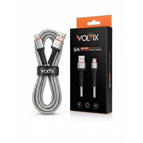 Voltix USB-A to Lightning Fast Charging Cable 6A Braided Data Sync Cord 3.3ft