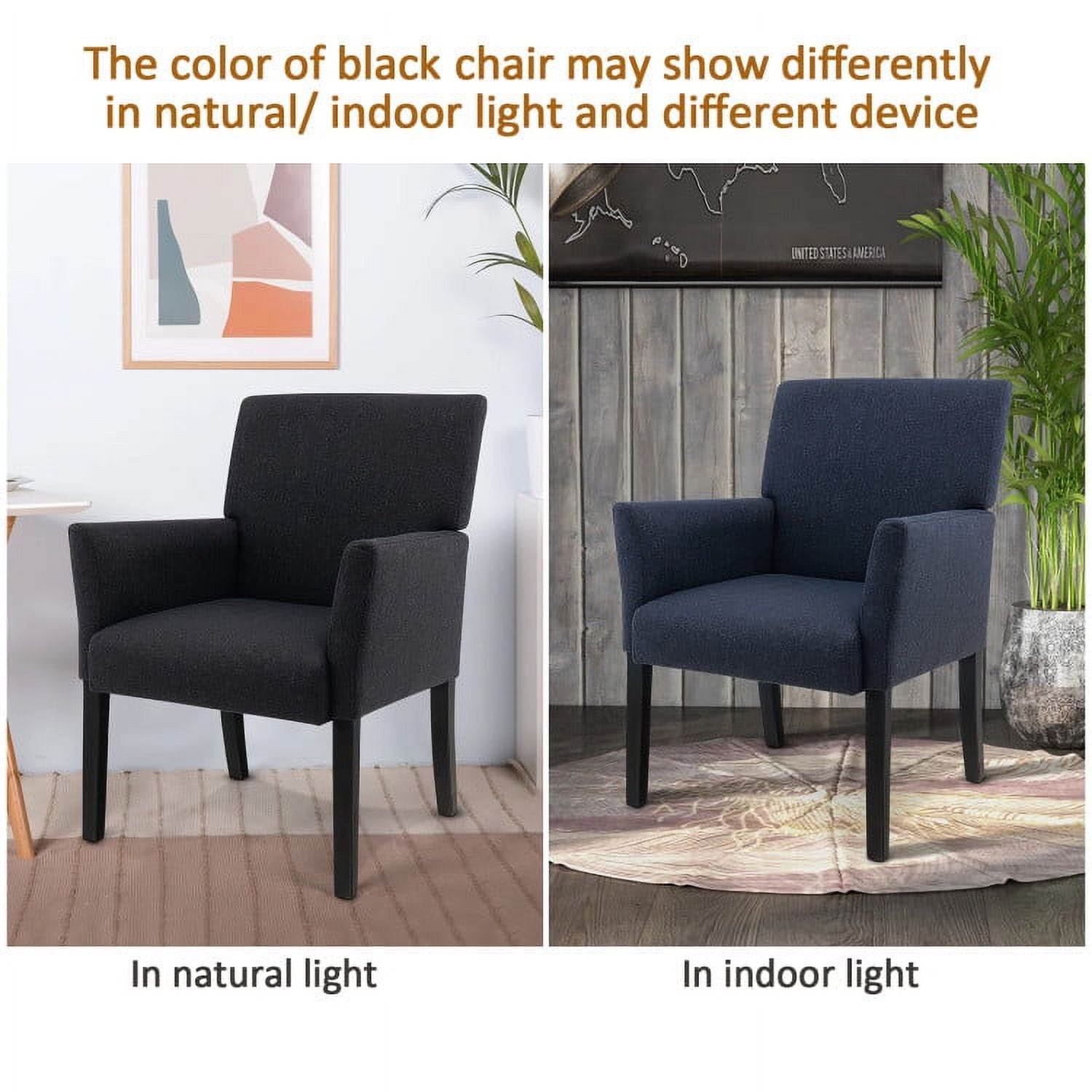 Finihen Upholstered Accent Armchair, Fabric Upholstered Executive Guest Armchair with Rubber Wood Legs, for Living Room, Bedroom, Reception Room, Black