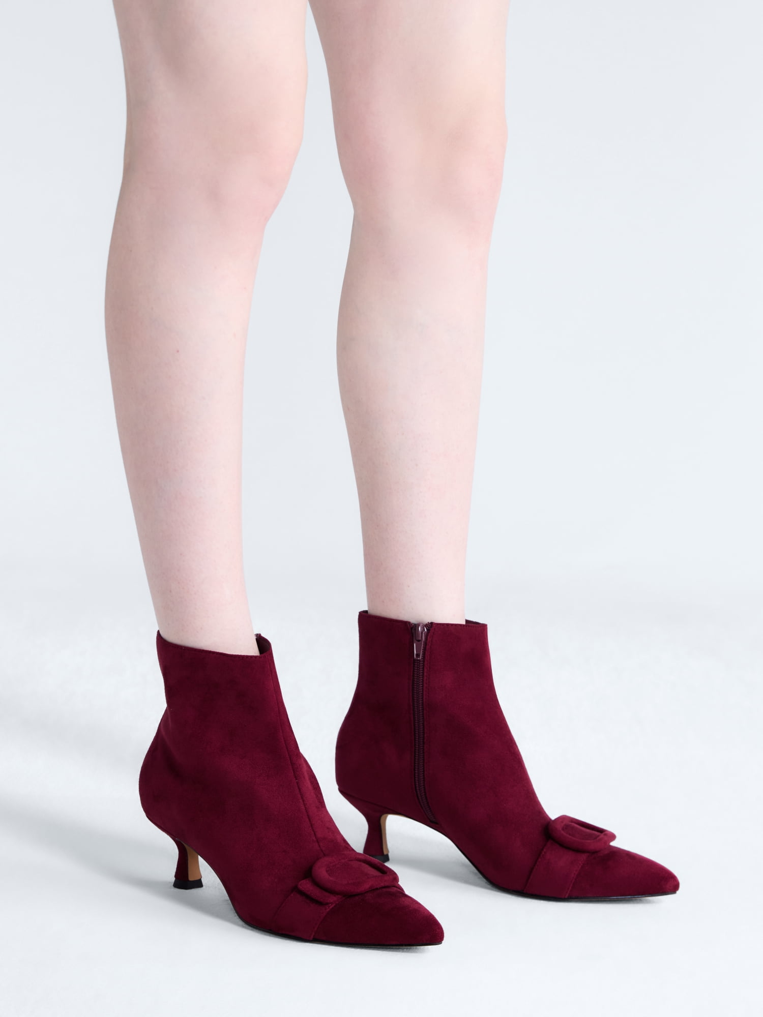 Free Assembly Women's Faux Suede Buckle Booties with Kitten Heel
