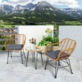 thumbnail image 1 of Gymax Ensemble Bistro de Patio en Rotin 3 Pcs Ensemble de Mobilier de Conversation avec Coussins Gris, 1 of 9