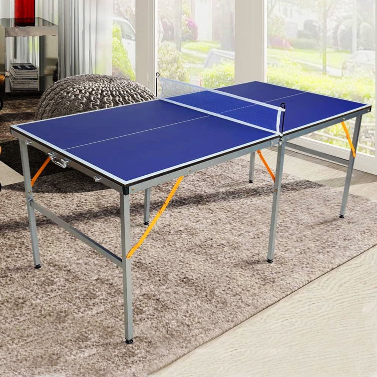 Euroco 6Ft Mid-Size Table Tennis Table Set with 2 Ping Pong Paddles and 3  Balls, Foldable Ping Pong Table with Net, Portable Sports Set Suitable for