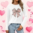 thumbnail image 5 of Valentines Bow Shirts Womens Long Sleeve Holiday Valentine's Day Tshirt Crew Neck Heart Graphic Tee Tops, 2XL White, 5 of 5