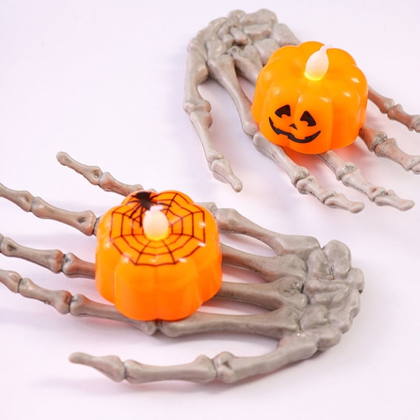 12 velas de té de Halloween, lámparas LED novedosas sin llama para la mesa de fiesta de Halloween, decoración espeluznante para el hogar