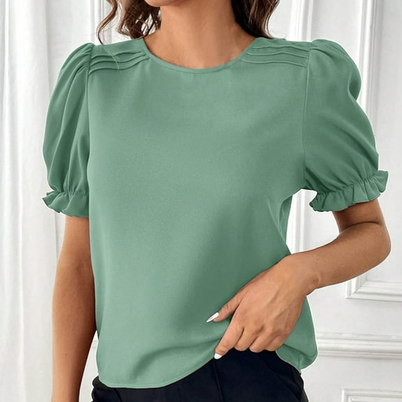 Cagogo Womens Summer Tunic Tops Under $5 Loose Fit Short Sleeve Scoop Neck Shirt Solid Color Plain Cute White Tee Shirts Mother's Day Gifts