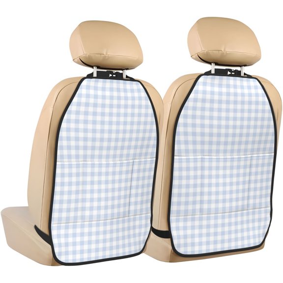 Xecao Blue Checkboard Pattern Car Seat Back Protector 2 Pack Large Capacity Pocket, Kick Mats Back Seat Protector