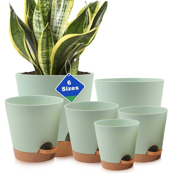 Guirnd Indoor Self Watering Planters with Drainage Holes and Saucers,8,7,6.5,6,5.5,5 inches, 6 Pots