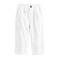 thumbnail image 4 of Vivianyo HD Women's Pleated Waist Summer Loose Casual Capri Pants, Single Button Elastic Waistband Soft Cropped Fall Trousers with Side Pocket for Women, Women's White, Sizes S-3XL, 4 of 6