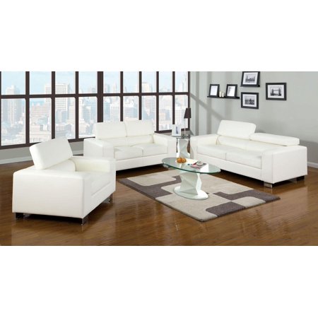 Contemporary White Bonded Leather Living Room Set 3pcs FOA Makri
