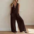 thumbnail image 5 of ClodeEU Women's Sleeveless Wide Leg Jumpsuit,Button Down Casual Linen Romper with Pockets Brown,Women's Plus M, 5 of 9