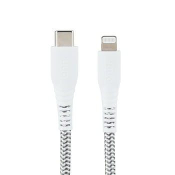 onn. 6' Braided USB-C to Lightning Cable, White