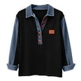 thumbnail image 4 of Womens Long Sleeve Tops 2026 Spring Fashionable Button V Neck Lapel Collared Denim Patchwork Casual Shirt Blouse Tops, 4 of 7