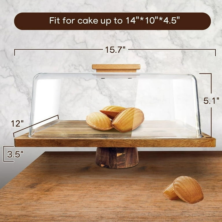 NWK 3-in-1 Cake Stand with Lid Rectangular 15 11 Inch Rustic