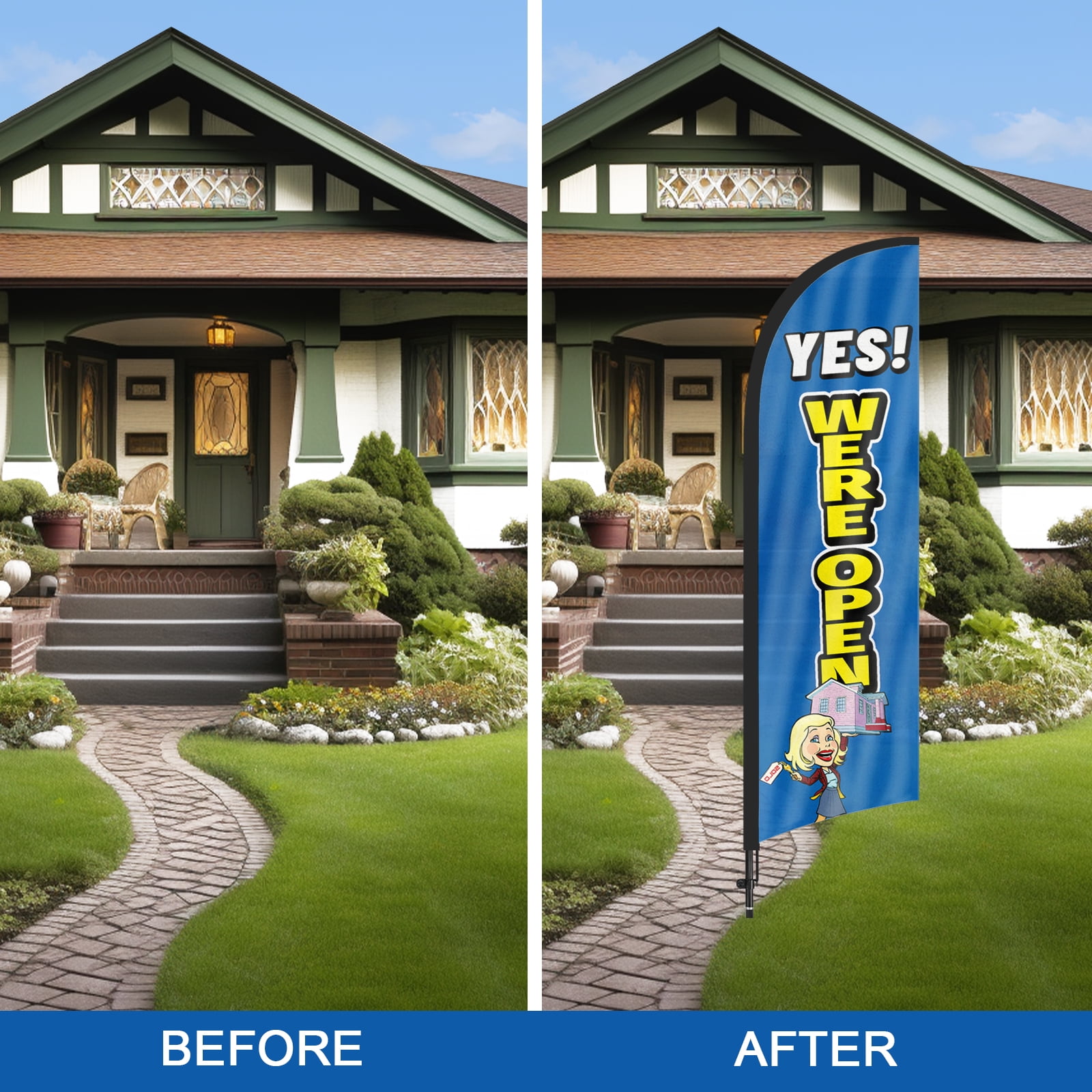 QSUM We are Open Theme Feather Flag and Pole Kit,8.2FT Open Windless Flag Banner Sign Business for Outdoor Advertising Sign Decoration