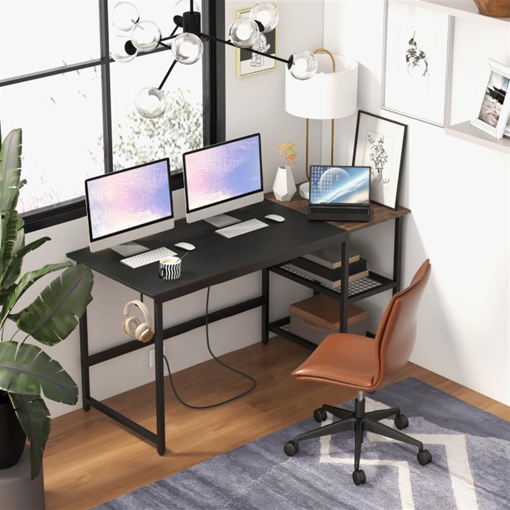 Demi Bonn 59" Home Office Computer Desk with Removable Storage Shelves, Small Home Office Desk Study Writing Table, Black