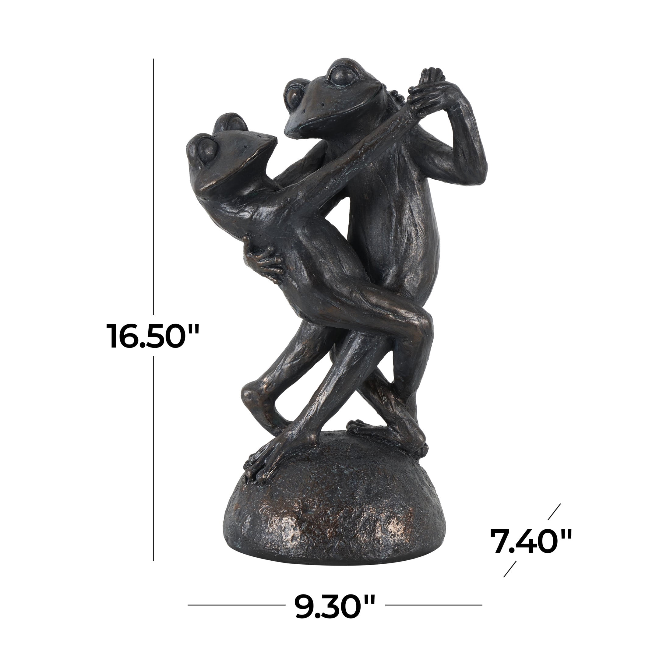 9" x 17" Bronze Resin Patina Dancing Frog Sculpture with Rock Base, by DecMode