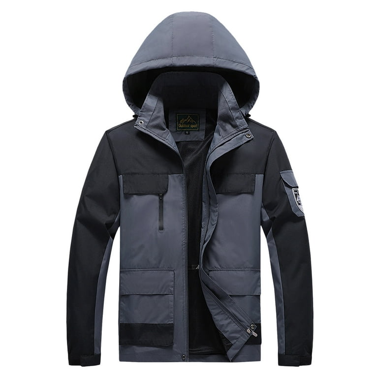 LEEy-world Mens Jacket With Hood Men's Hooded Tactical Jacket Water  Resistant Soft Shell Winter Coats Black,XXL 