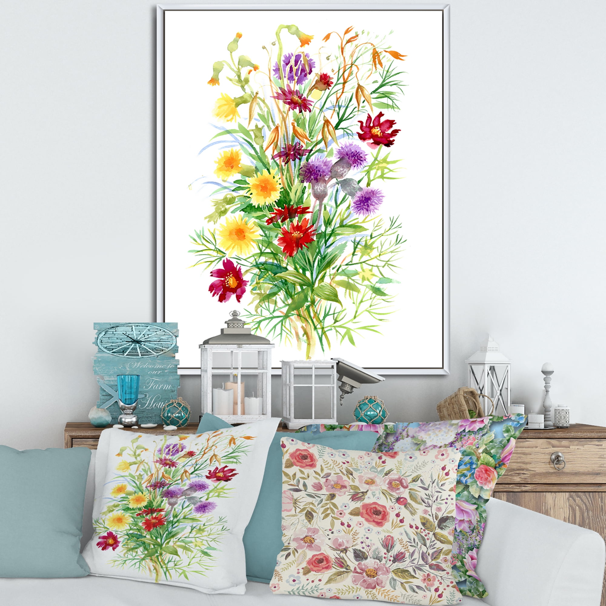 Designart 'Colorful Bouquet Of Wildflowers In Nature' Farmhouse Framed Canvas Wall Art Print