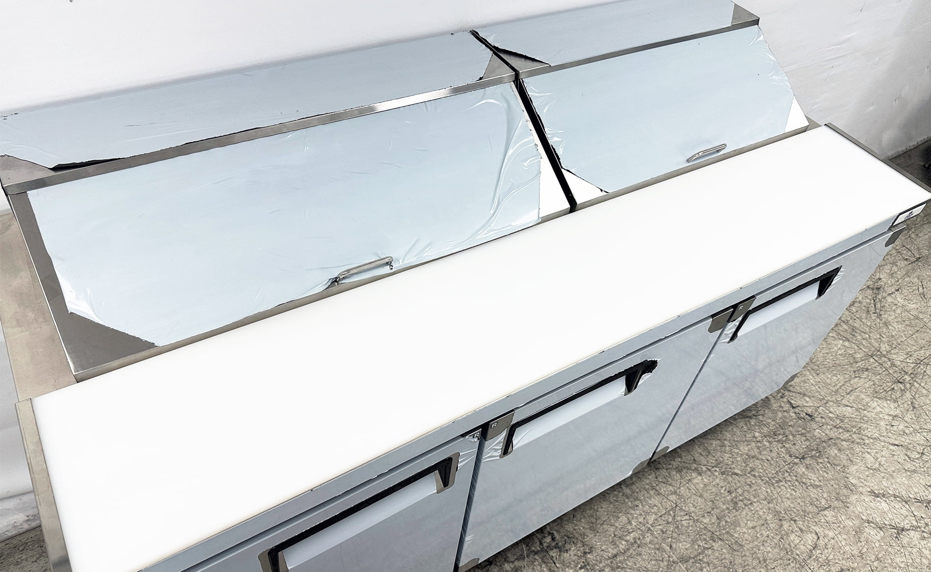 72" Mega Top Sandwich Prep Table Refrigerator, 3-Door NSF Commercial Refrigerated Prep Station, Refrigerated Prep Refrigerator