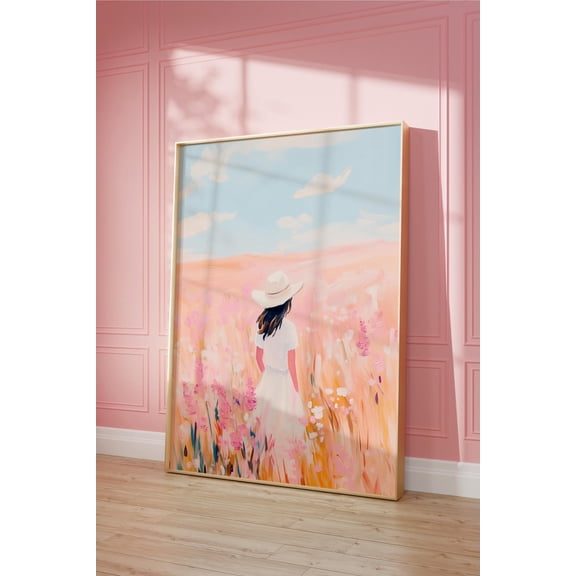 Cowgirl Wildflower Field Print, Pastel Western Art Home Decor #2492, Unframed Poster Size 8x12