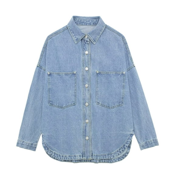 Wiyuqeen Womens Denim Shirts Oversized Long Sleeve Jean Jackets Comfy Boyfriend Jean Shacket with Pockets Trendy Button Down Shirts